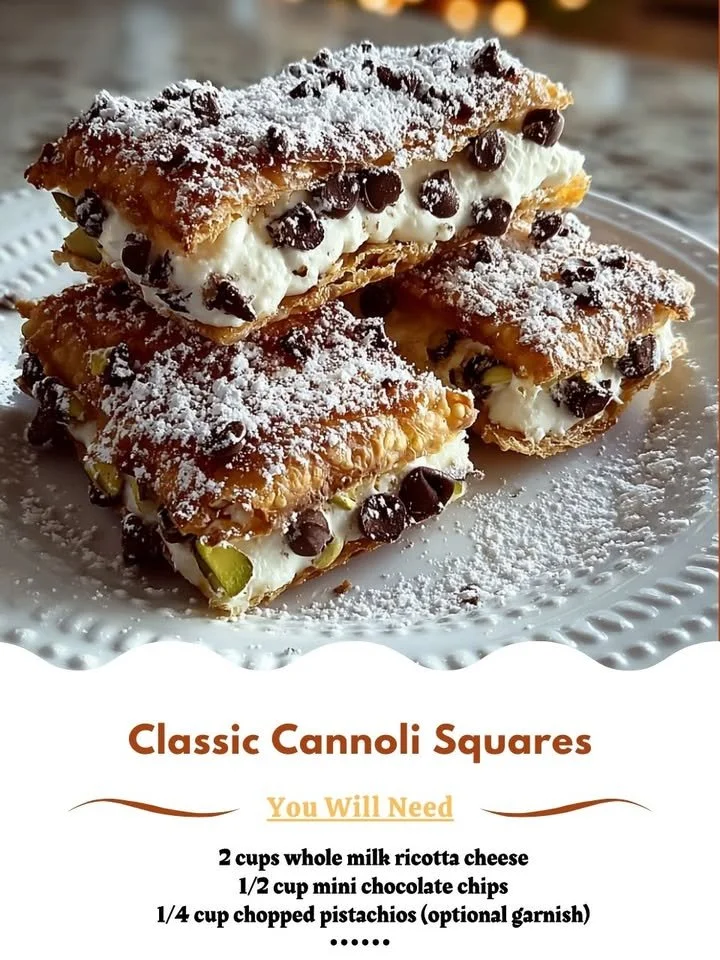 Delicious classic cannoli squares dessert with creamy filling and chocolate chips.