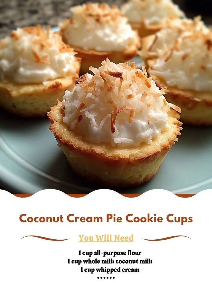 Delicious Coconut Cream Pie Cookie Cups ready to be served.