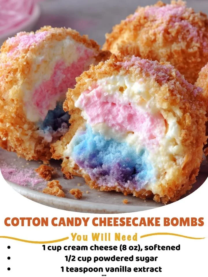 Cotton Candy Cheesecake Bombs with colorful toppings and fluffy texture