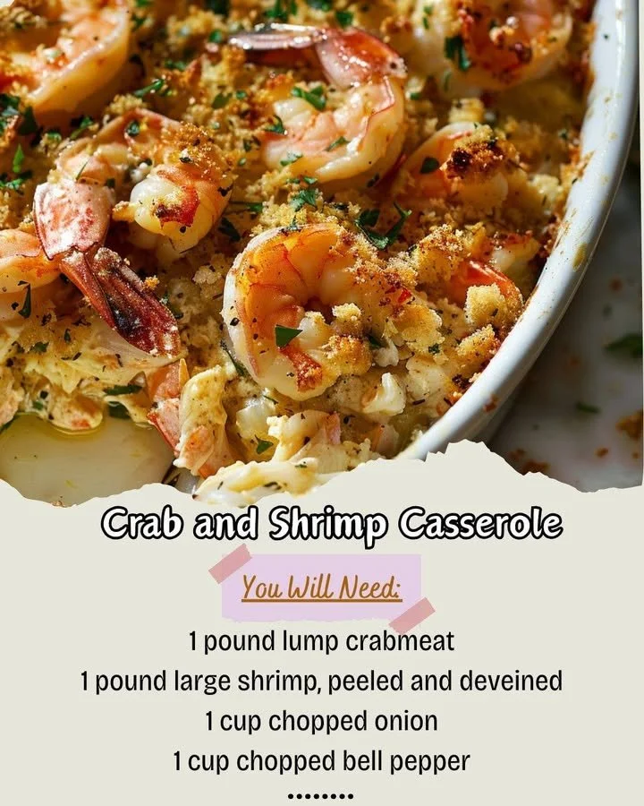Delicious crab and shrimp casserole dish ready to serve