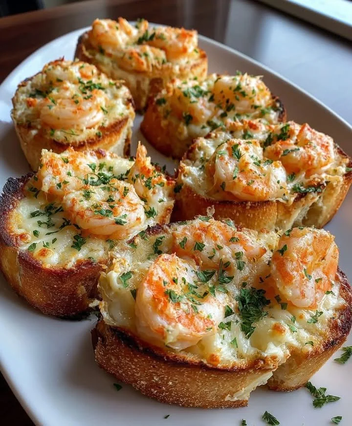 Crabby shrimp stuffed garlic bread bombs ready to serve
