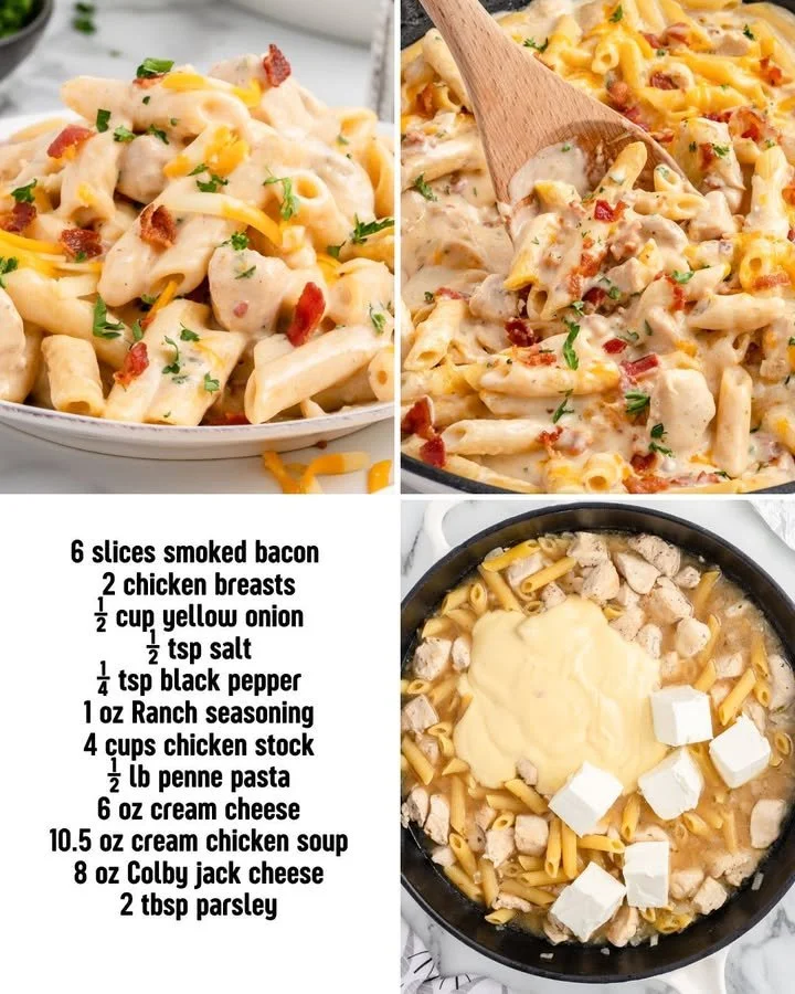 A bowl of creamy Crack Chicken Penne with herbs, showcasing a delicious pasta dish.