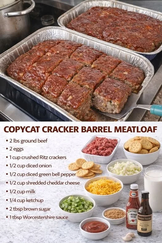 Delicious Cracker Barrel meatloaf served with mashed potatoes and gravy