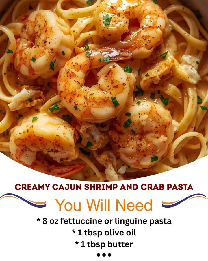 Creamy Cajun shrimp and crab pasta dish served in a bowl