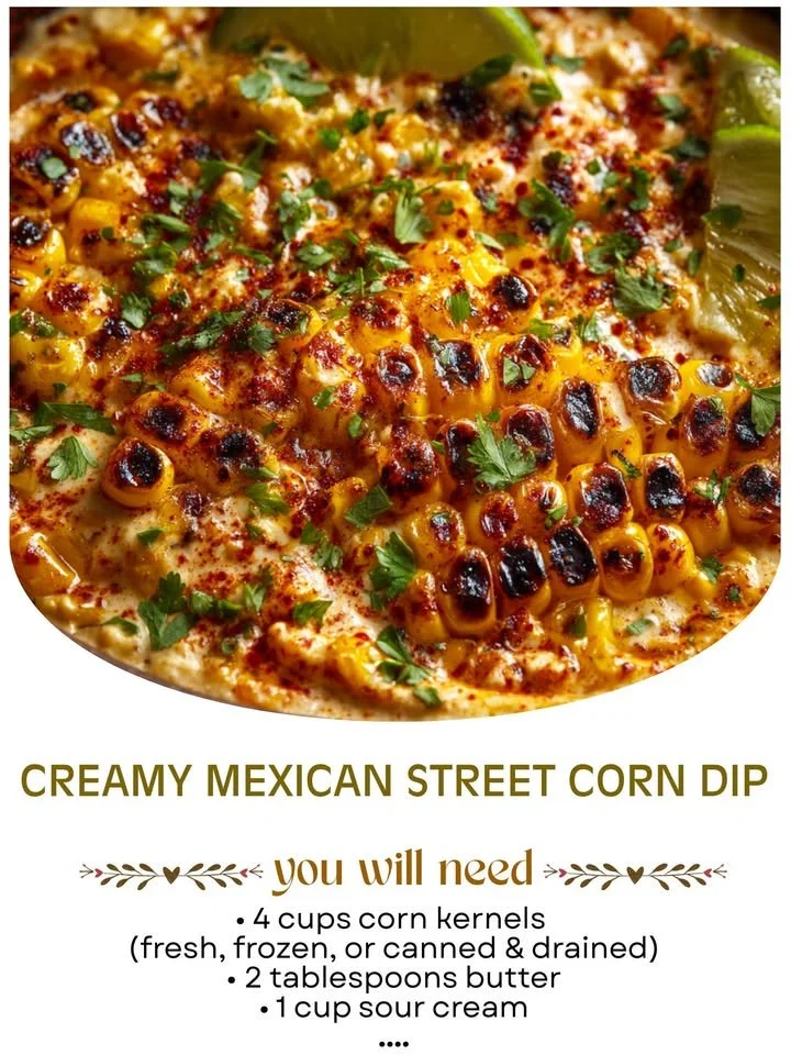 Creamy Mexican street corn dip served in a bowl with fresh toppings