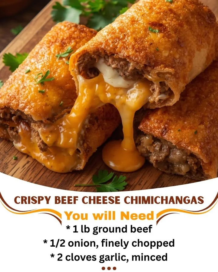 Crispy beef cheese chimichangas served with garnishes
