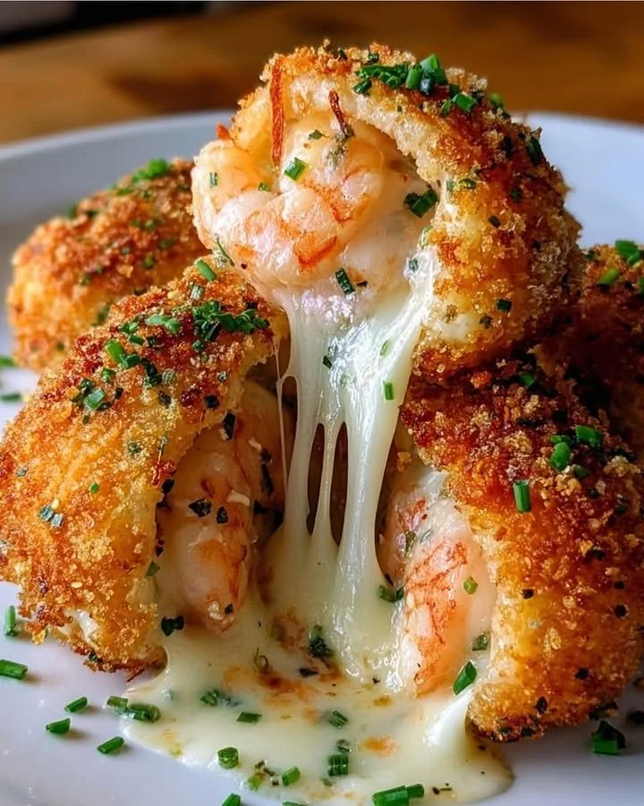 Crispy cheesy garlic shrimp bombs served on a plate.
