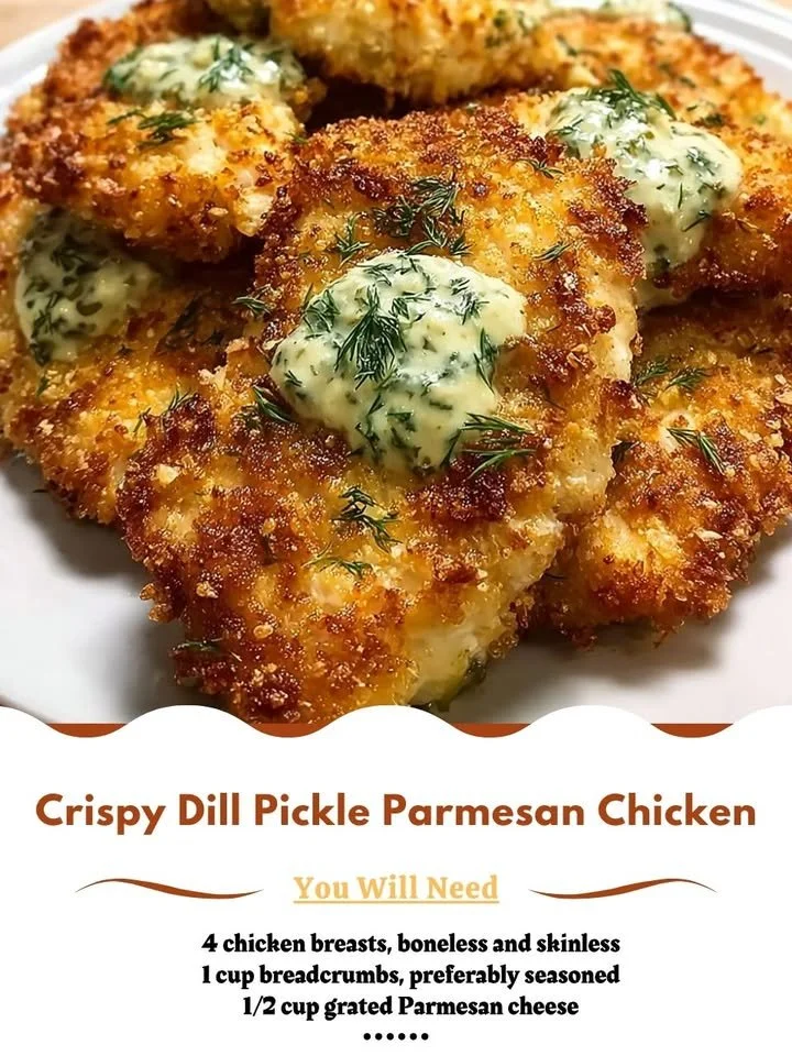 Crispy Dill Pickle Parmesan Chicken garnished with herbs