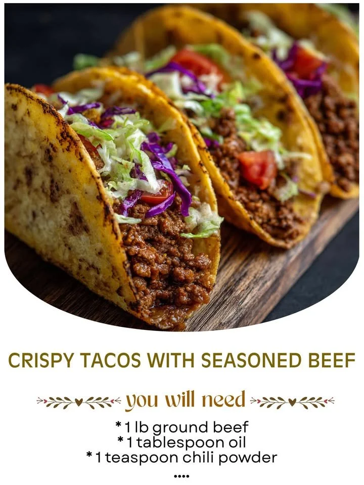 Plate of crispy tacos filled with seasoned beef and fresh toppings