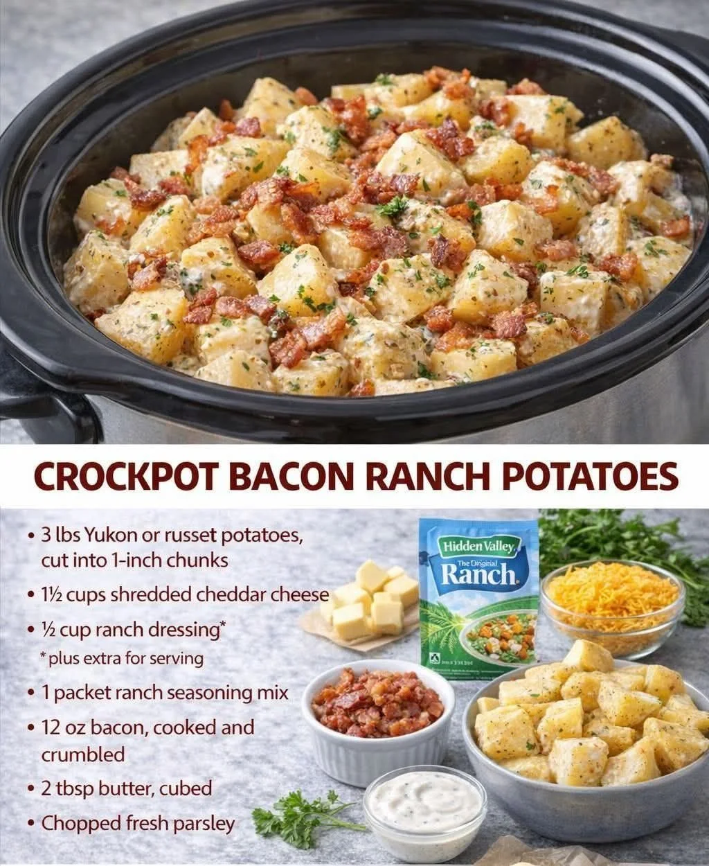 Crock Pot Bacon Ranch Potatoes served in a bowl