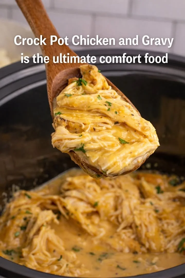 Delicious Crock Pot Chicken and Gravy served with mashed potatoes