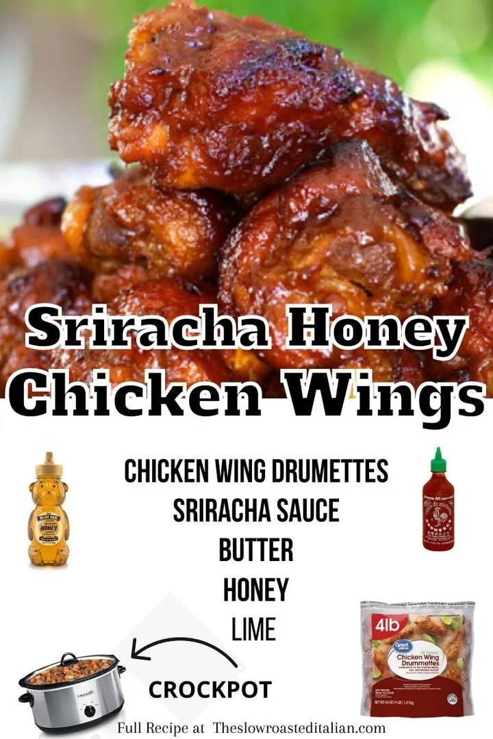 Crockpot Honey Sriracha Chicken Wings served on a plate garnished with herbs.