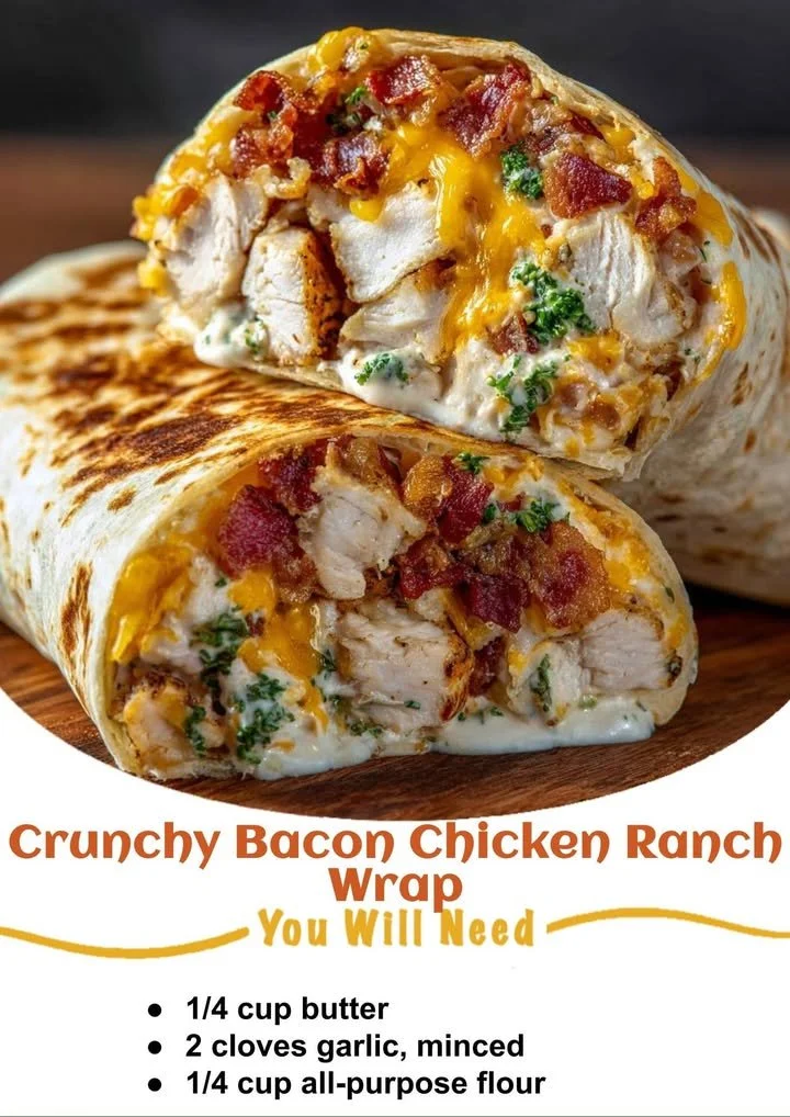 Crunchy Bacon Chicken Ranch Wrap with chicken, bacon, and ranch dressing