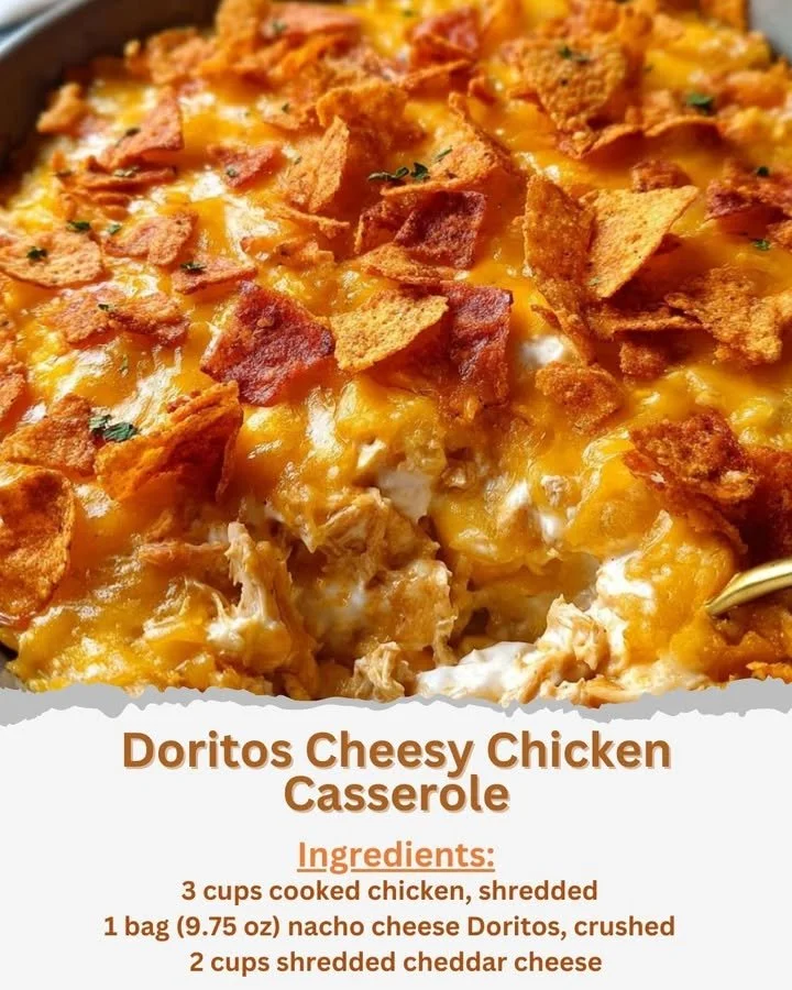 Doritos cheesy chicken casserole baked dish with golden crispy topping