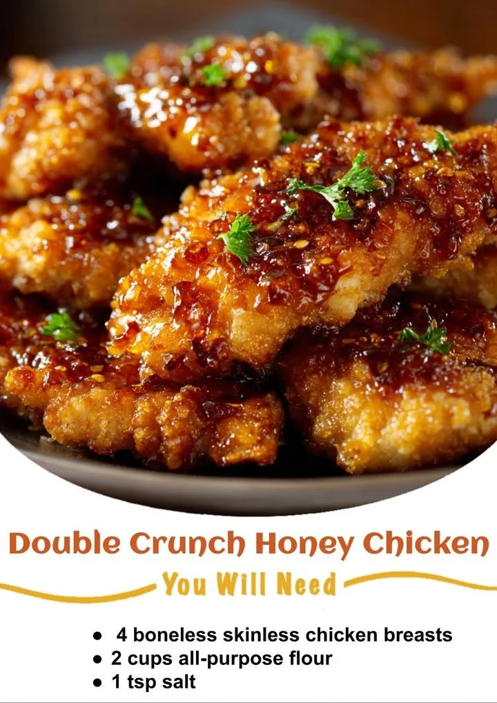 Double Crunch Honey Garlic Chicken served on a plate with garnishes