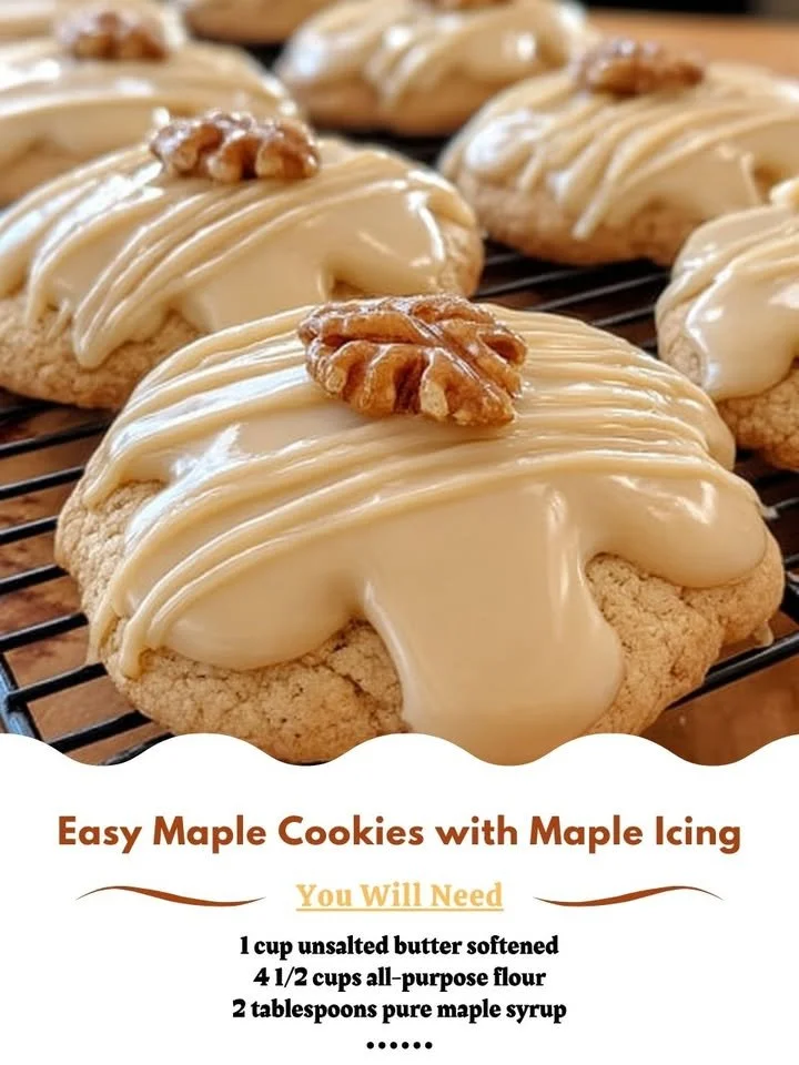 Delicious easy maple cookies with maple icing on a plate