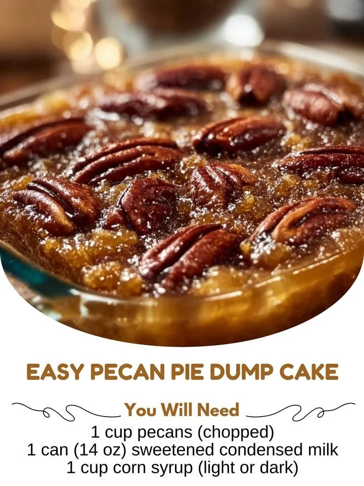 Delicious easy pecan pie dump cake ready to serve with a golden crust.
