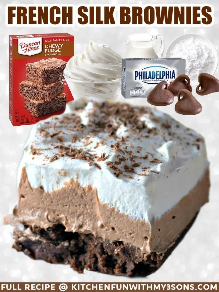 Delicious French Silk Brownies topped with creamy chocolate layer