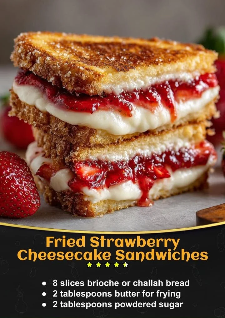 Fried strawberry cheesecake sandwiches with a golden, crispy exterior