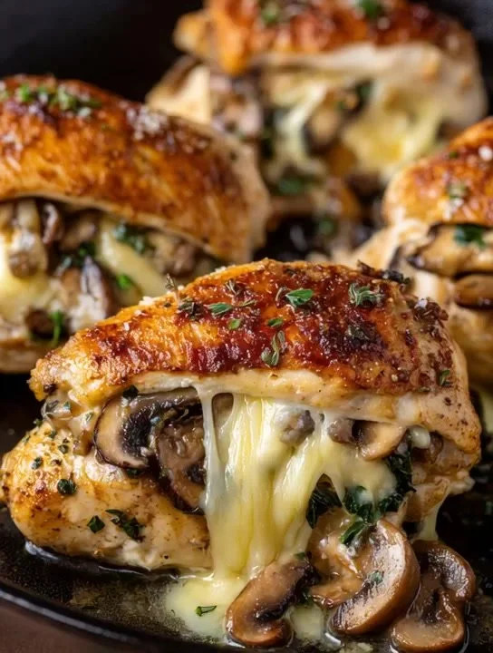 Delicious Garlic Butter Mushroom Chicken served with herbs and spices