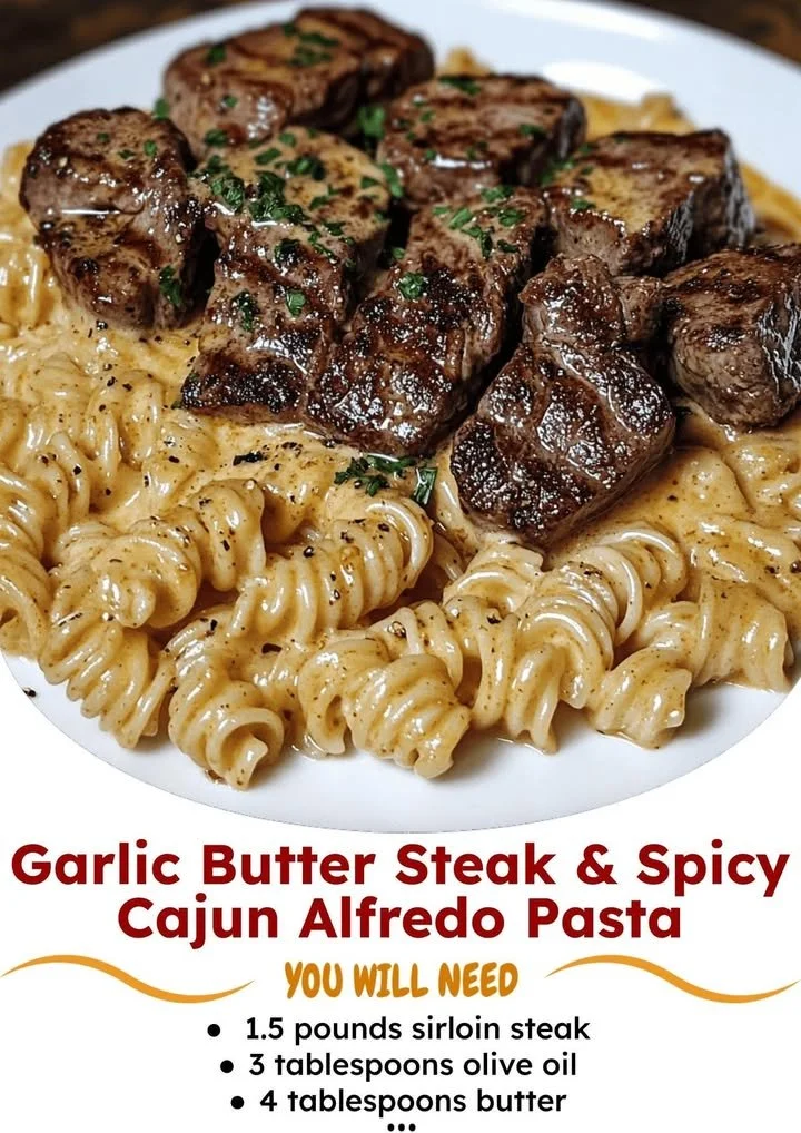 Delicious garlic butter steak served with pasta in a gourmet presentation