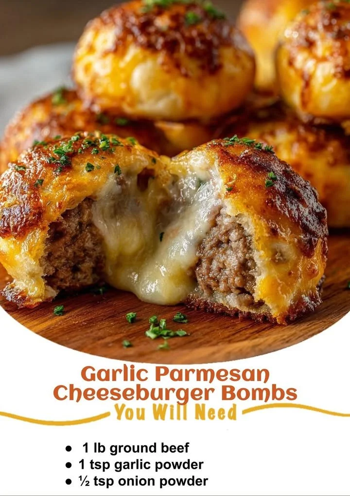Garlic Parmesan Cheeseburger Bombs served on a plate