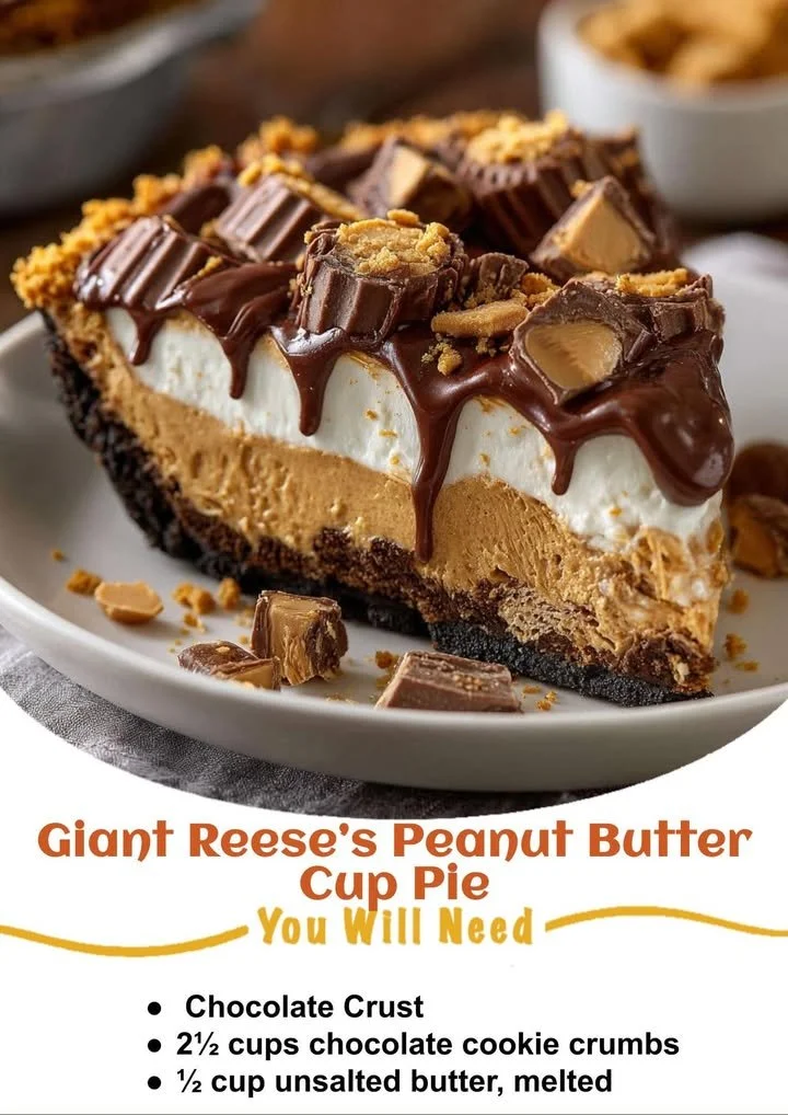 Giant Reese’s Peanut Butter Cup Pie with chocolate and peanut butter layers