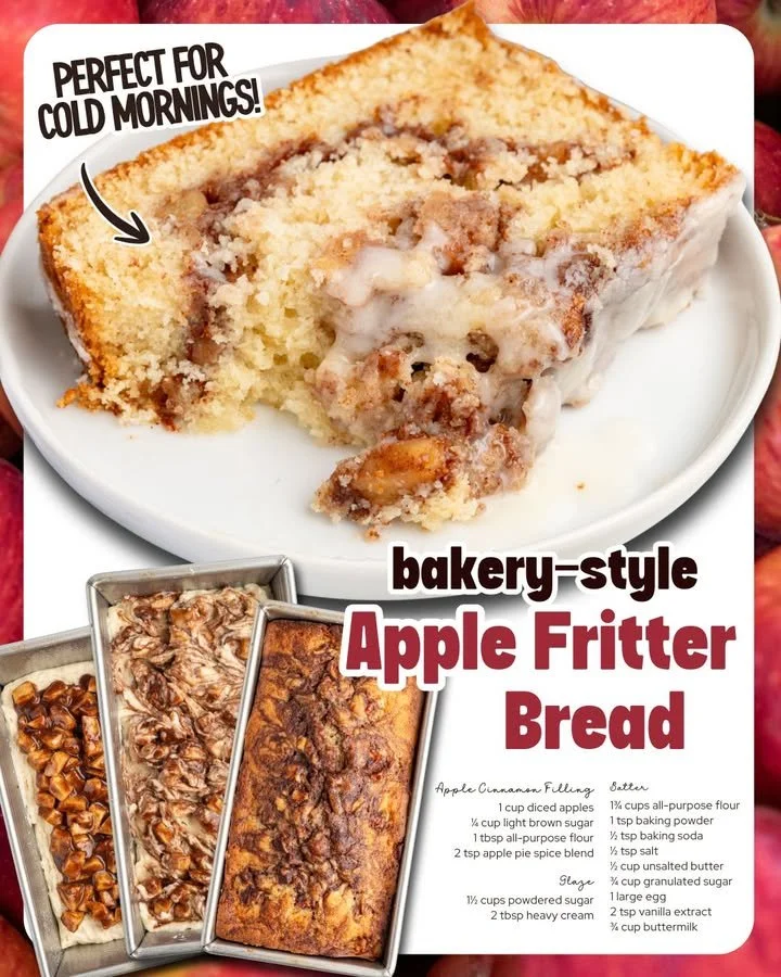 Delicious glazed apple fritter bread with chunks of apple and a sweet glaze