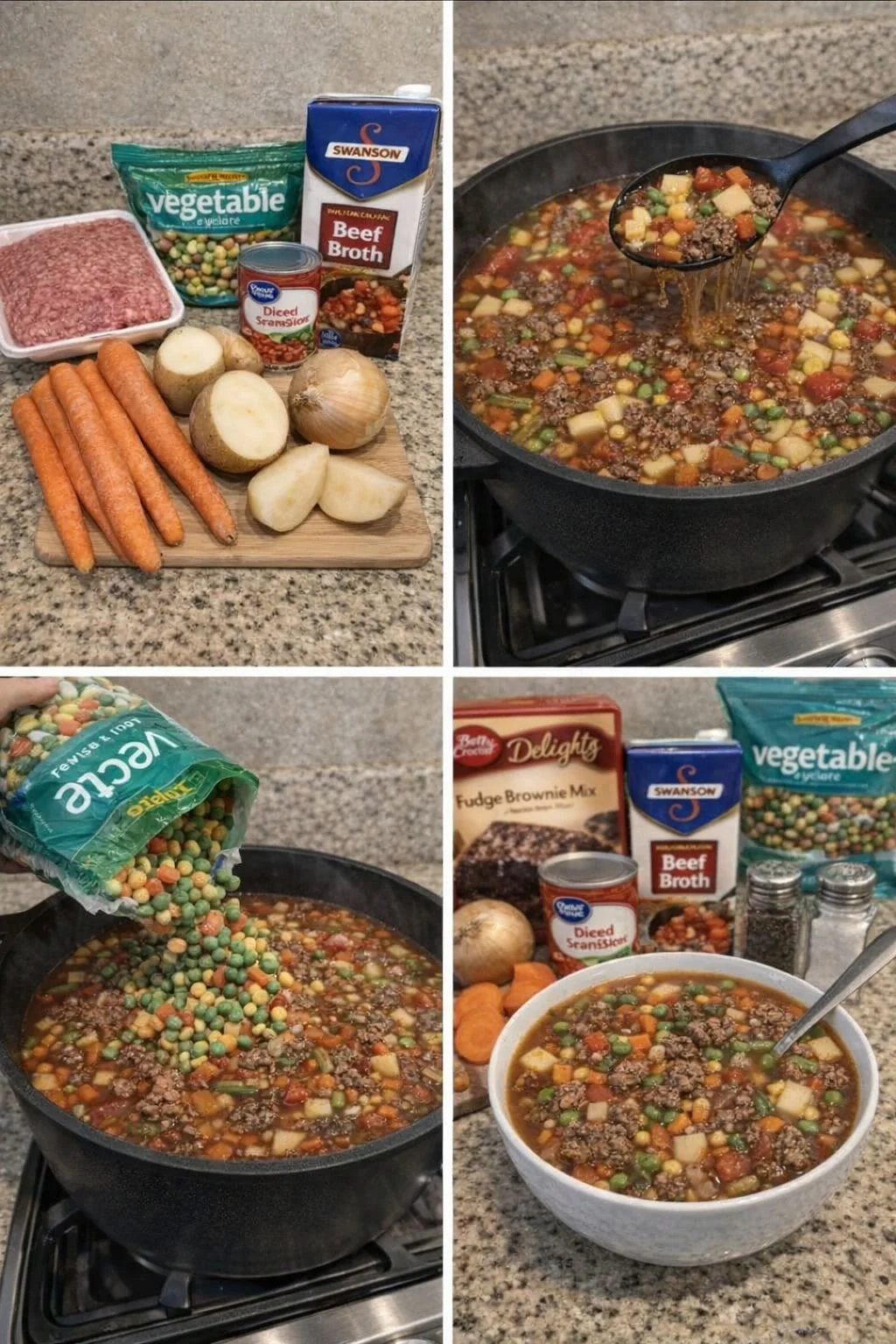 A bowl of Grandma's Vegetable Beef Soup with fresh vegetables and tender beef.