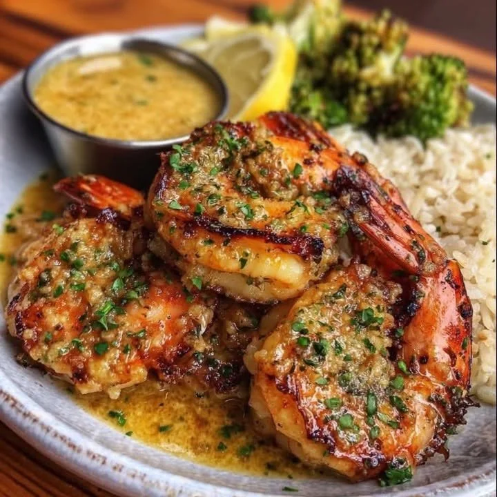 Grilled coconut lime shrimp garnished with lime zest and cilantro