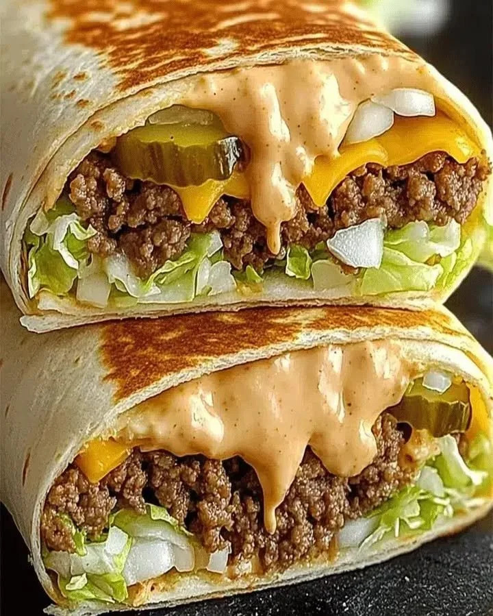 Homemade Big Mac Wraps with special sauce on a plate