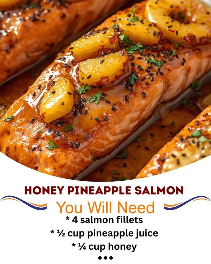 Delicious Honey Pineapple Salmon garnished with fresh herbs on a plate