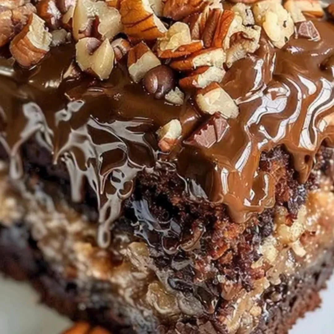 No-bake German chocolate cheesecake topped with coconut and pecans
