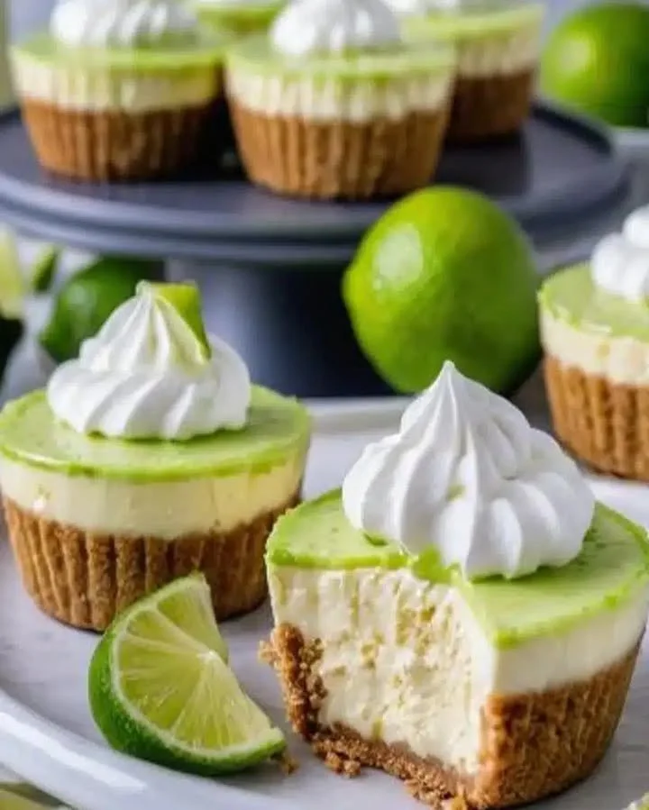 Delicious lime cheesecake tartlets with a creamy filling and graham cracker crust