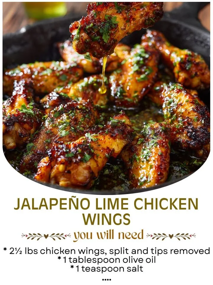 Delicious Jalapeño Lime Chicken Wings garnished with fresh lime and jalapeños