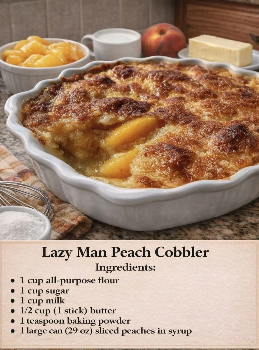 Easy Lazy Man's Peach Cobbler dessert ready to serve