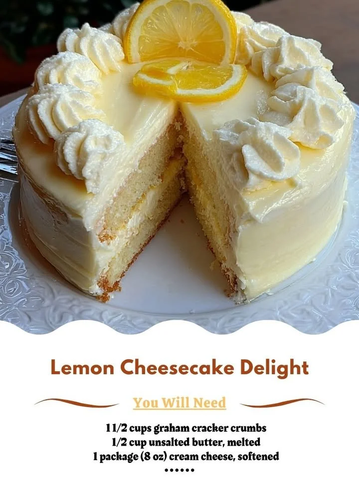 Delicious Lemon Cheesecake Delight garnished with fresh lemon slices
