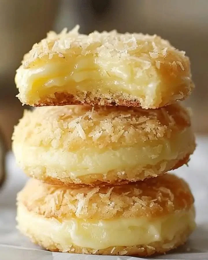 Delicious lemon coconut cookies stacked on a plate