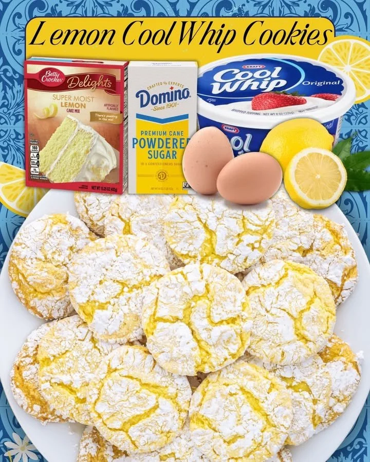Delicious lemon cool whip cookies on a plate, perfect for dessert or snacks.
