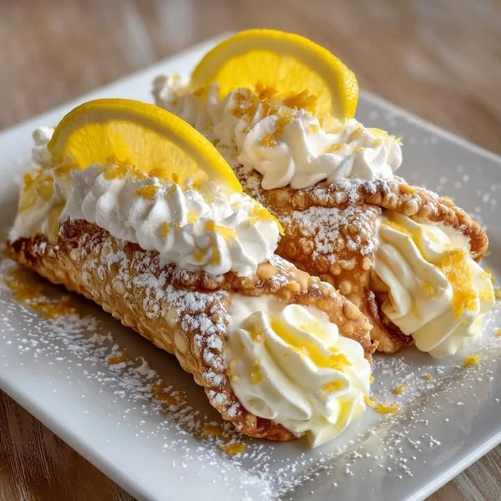 Delicious Lemon Meringue Pie Cannoli with creamy lemon filling and meringue topping