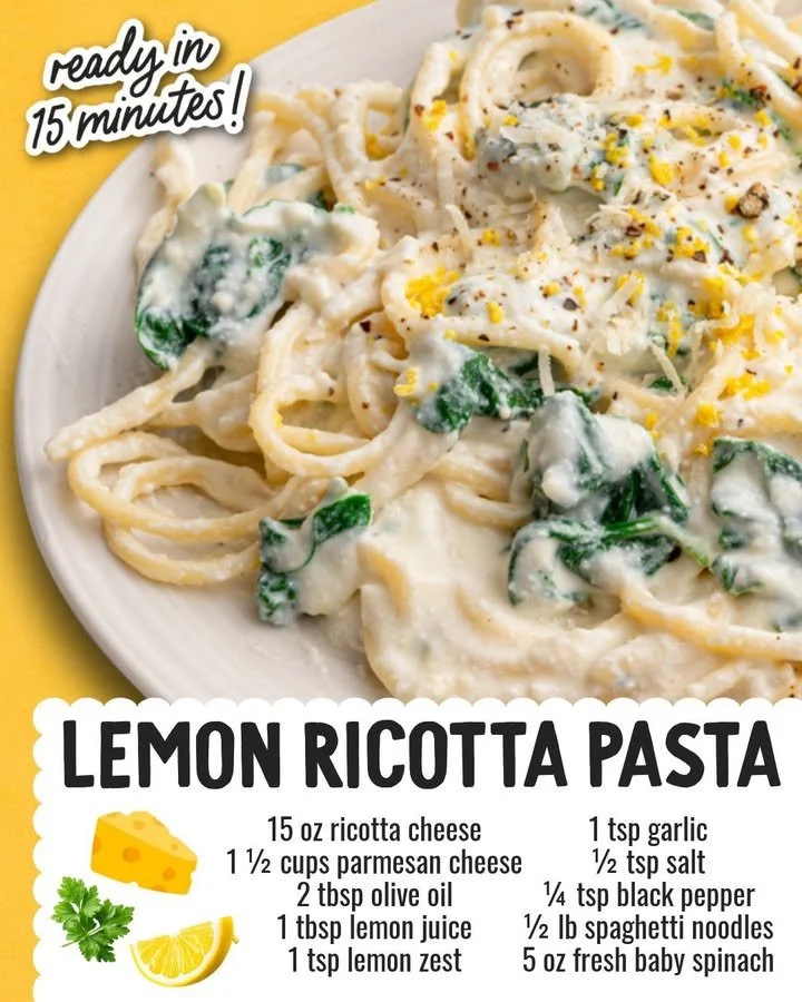 Delicious Lemon Ricotta Pasta garnished with herbs and lemon zest.