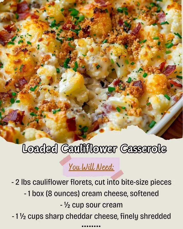 Loaded Cauliflower Casserole, a cheesy, comforting, and healthy dish made with cauliflower