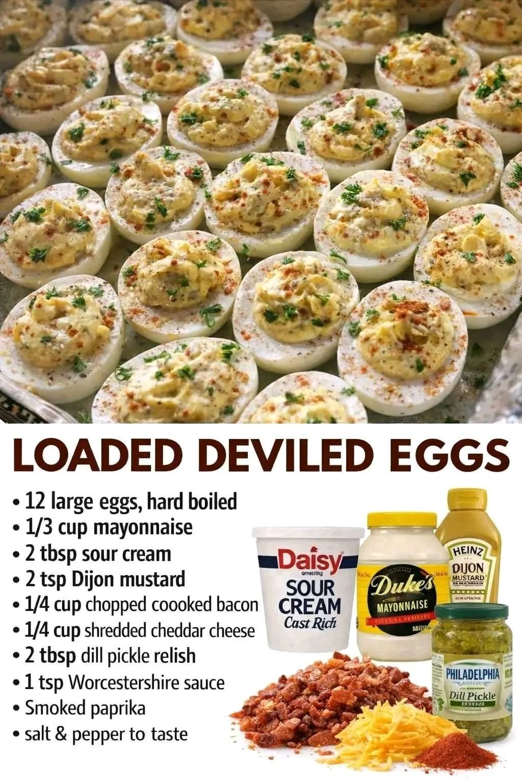 Loaded Deviled Eggs with toppings for a flavorful twist on classic recipe