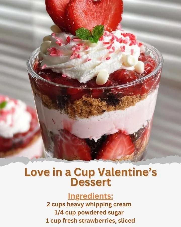 Love in a Cup Valentine's dessert served in a charming heart-shaped cup.