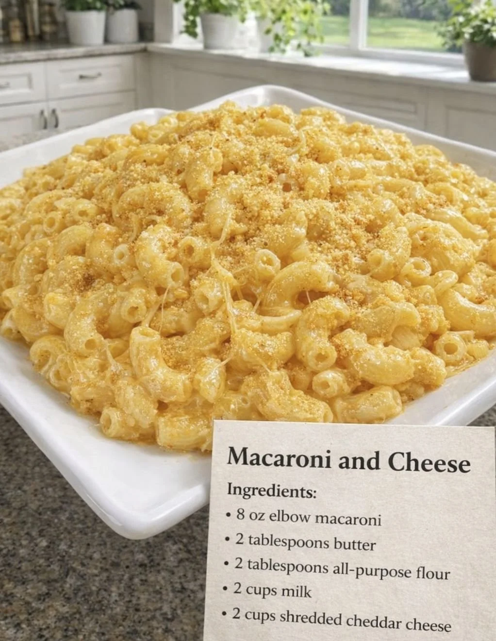 Delicious bowl of homemade macaroni and cheese with melted cheese on top