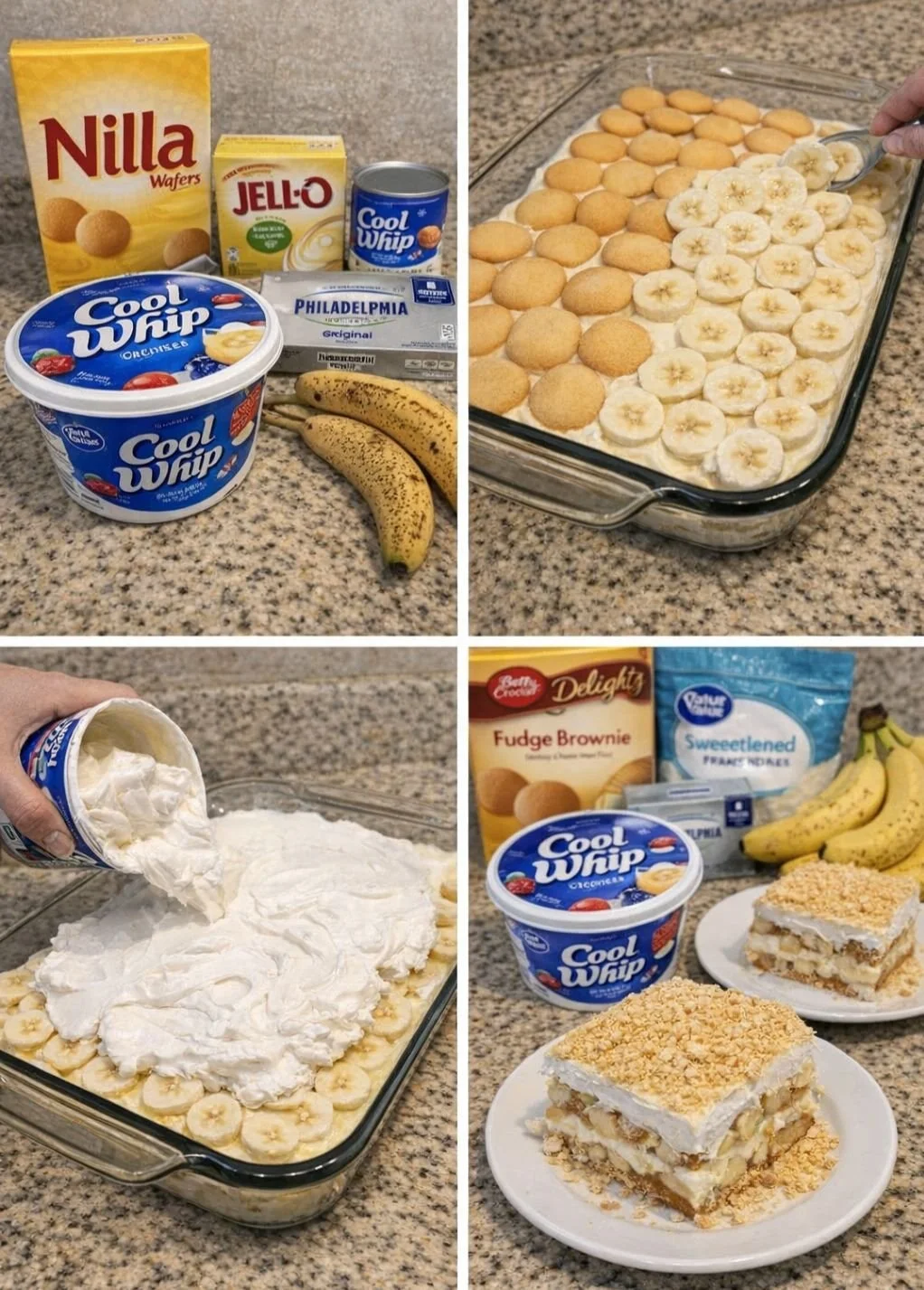 Delicious bowl of Mama's banana pudding with whipped cream and bananas