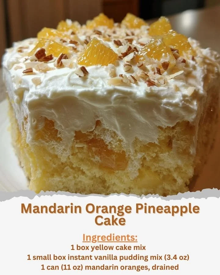 Delicious Mandarin Orange Pineapple Cake with tropical fruit topping