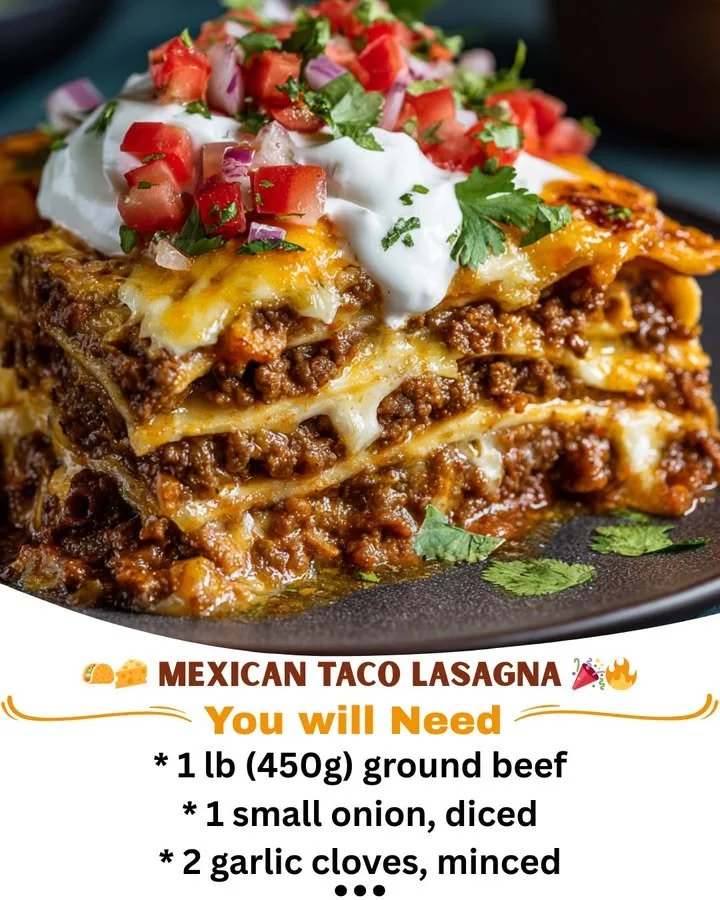 Delicious Mexican taco lasagna served in a colorful dish