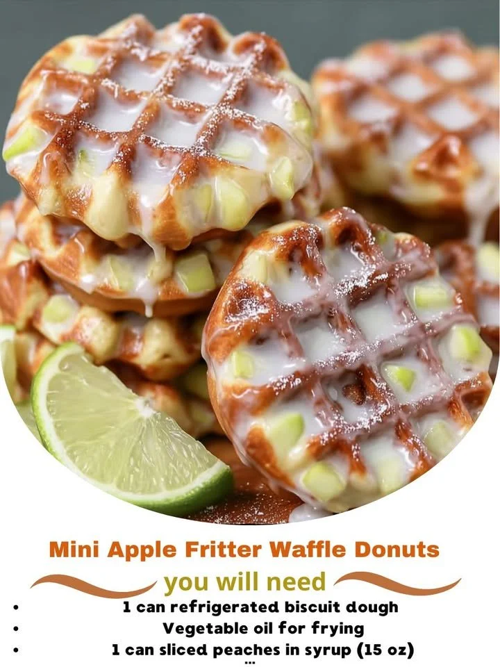 Mini apple fritter waffle donuts topped with glaze and sprinkles