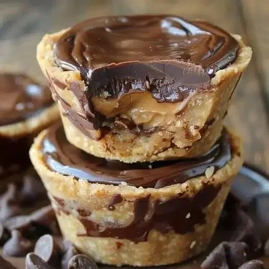 Delicious mini chocolate peanut butter pies served on a dessert plate.